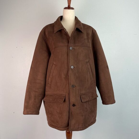 Lands' End Brown Button Up Fleece Lined Jacket Size L EUC - Picture 1 of 9